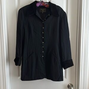 Vintage Express Long Blazer black wool and velvet size 9/10 A00152
